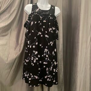 Womens floral print/black “cold shoulder “ dress. Size medium.